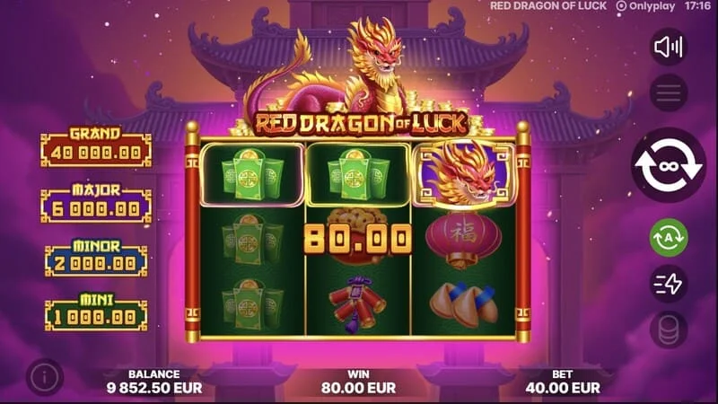 Red Dragon of Luck — bāzes spēlē izkrīt simboli ar vērtībām